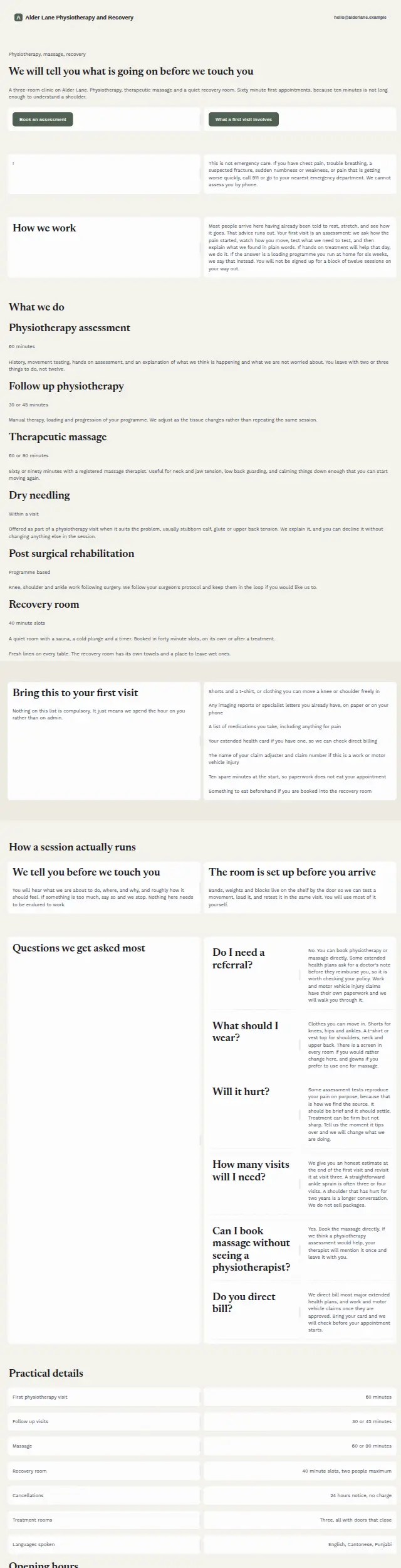 The Alder Lane design, the whole page as it renders