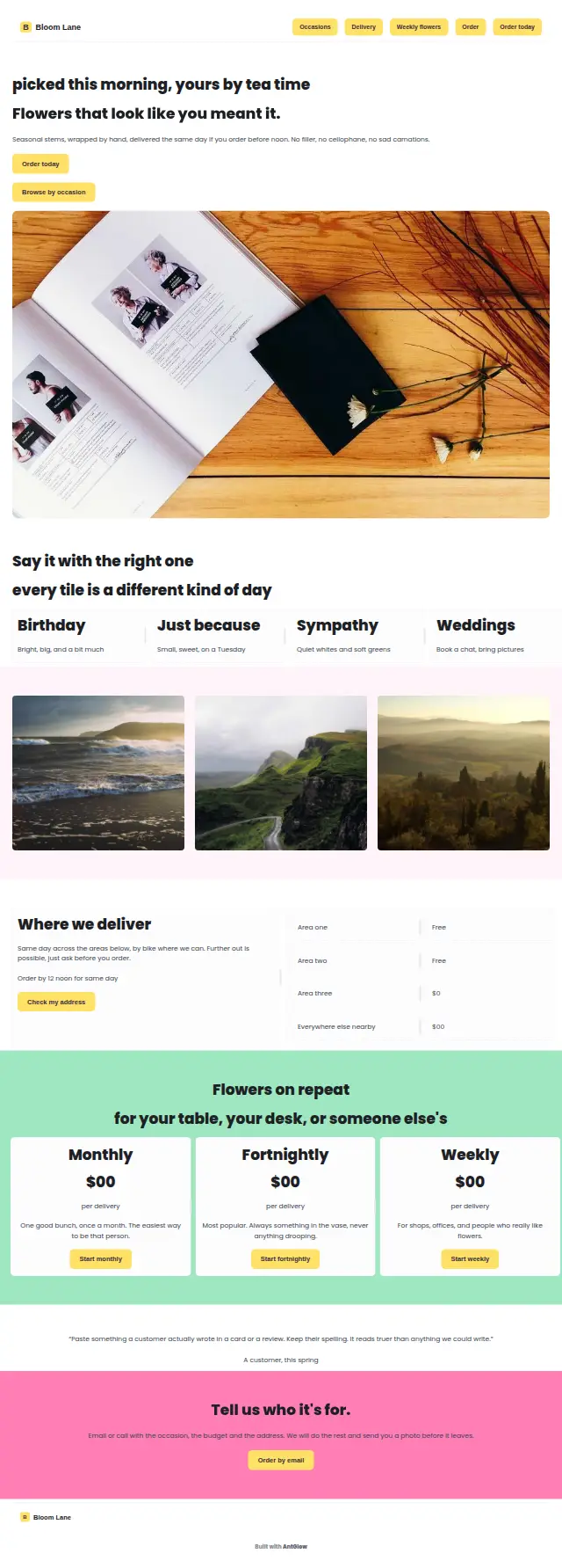 The Bloom Lane design, the whole page as it renders
