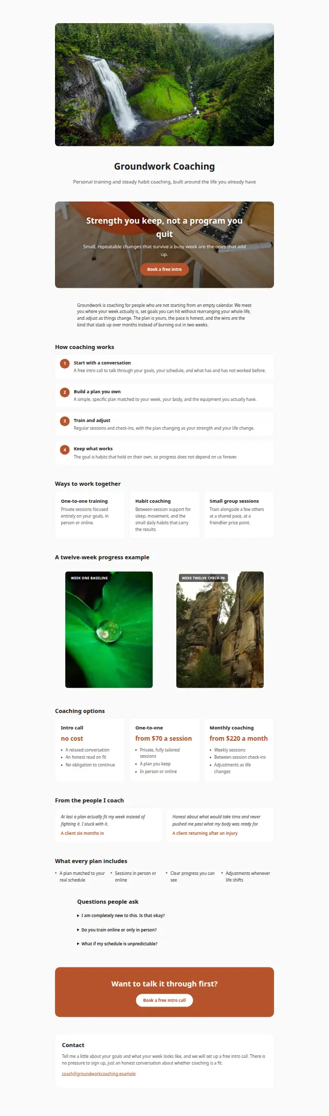 The Fitness coach design, the whole page as it renders