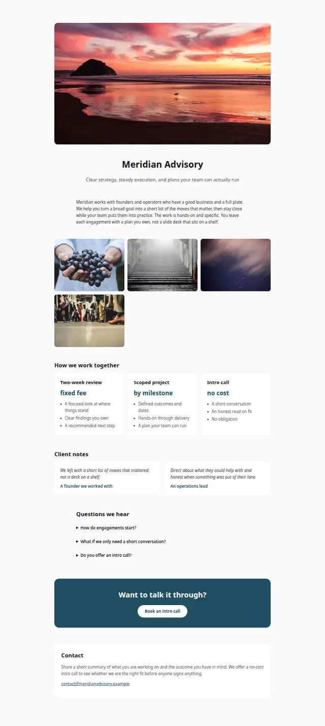 The Consultant / advisory design, the whole page as it renders