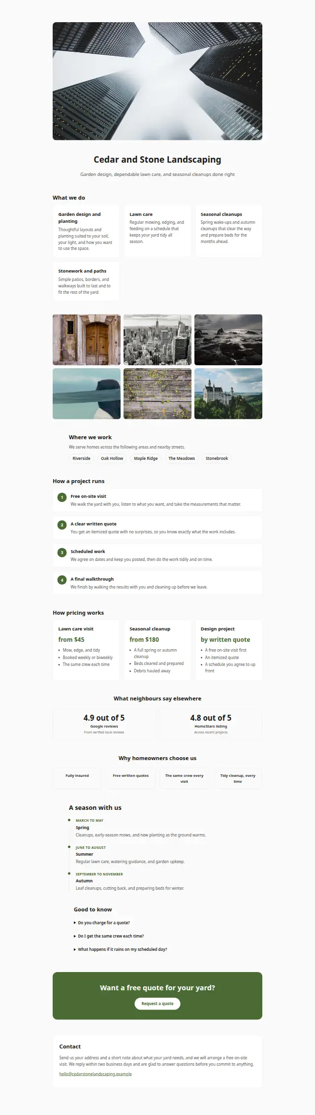 The Home services design, the whole page as it renders