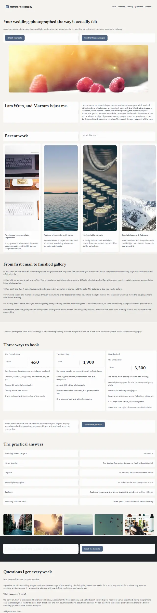 The Marram Photography design, the whole page as it renders