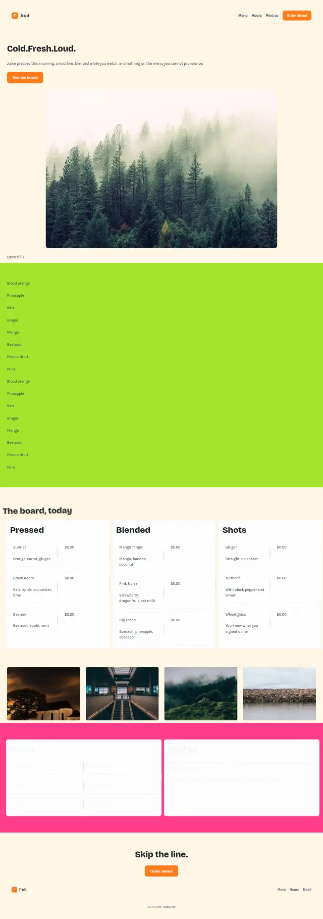 The Sunfruit design, the whole page as it renders